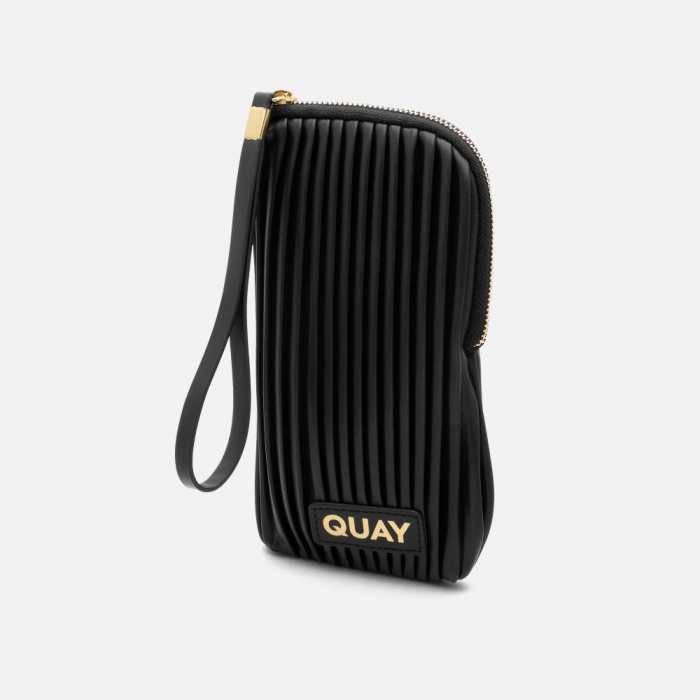 Quay Zip Case - Black Pleated / Gold
