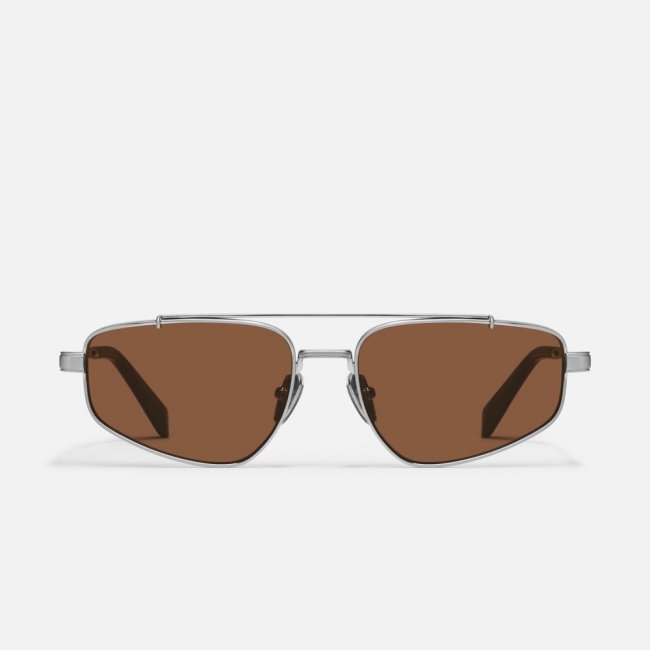 Quay Pit Stop - Brushed Silver / Brown